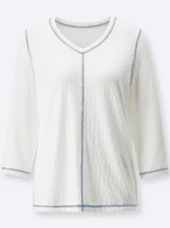 V-Shirt in Jersey-Jacquard-Qualität