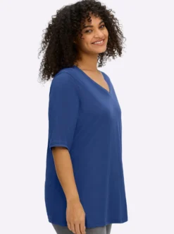 V-Shirt mit Ajourband an Ausschnitt und Ärmeln