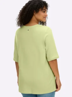 V-Shirt mit Ajourband an Ausschnitt und Ärmeln