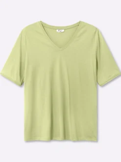 V-Shirt mit Ajourband an Ausschnitt und Ärmeln