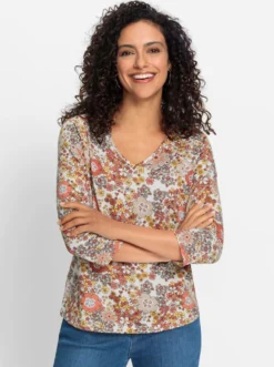 V-Shirt mit Blütenmuster