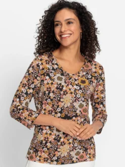V-Shirt mit Blütenmuster