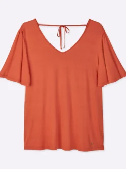 V-Shirt mit Flügelärmeln und Bindeband im Nacken