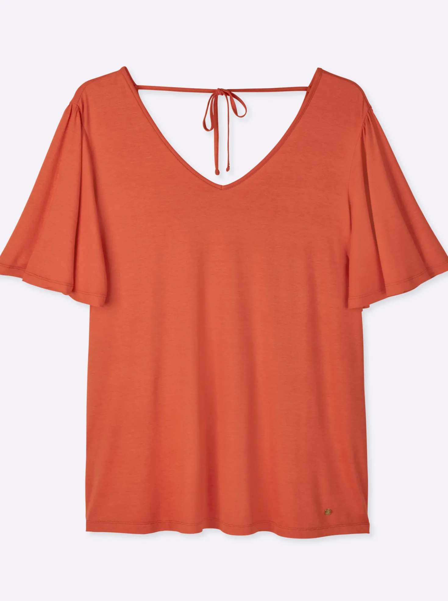 V-Shirt mit Flügelärmeln und Bindeband im Nacken