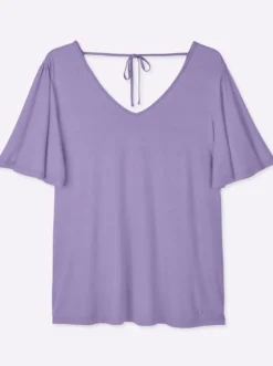 V-Shirt mit Flügelärmeln und Bindeband im Nacken