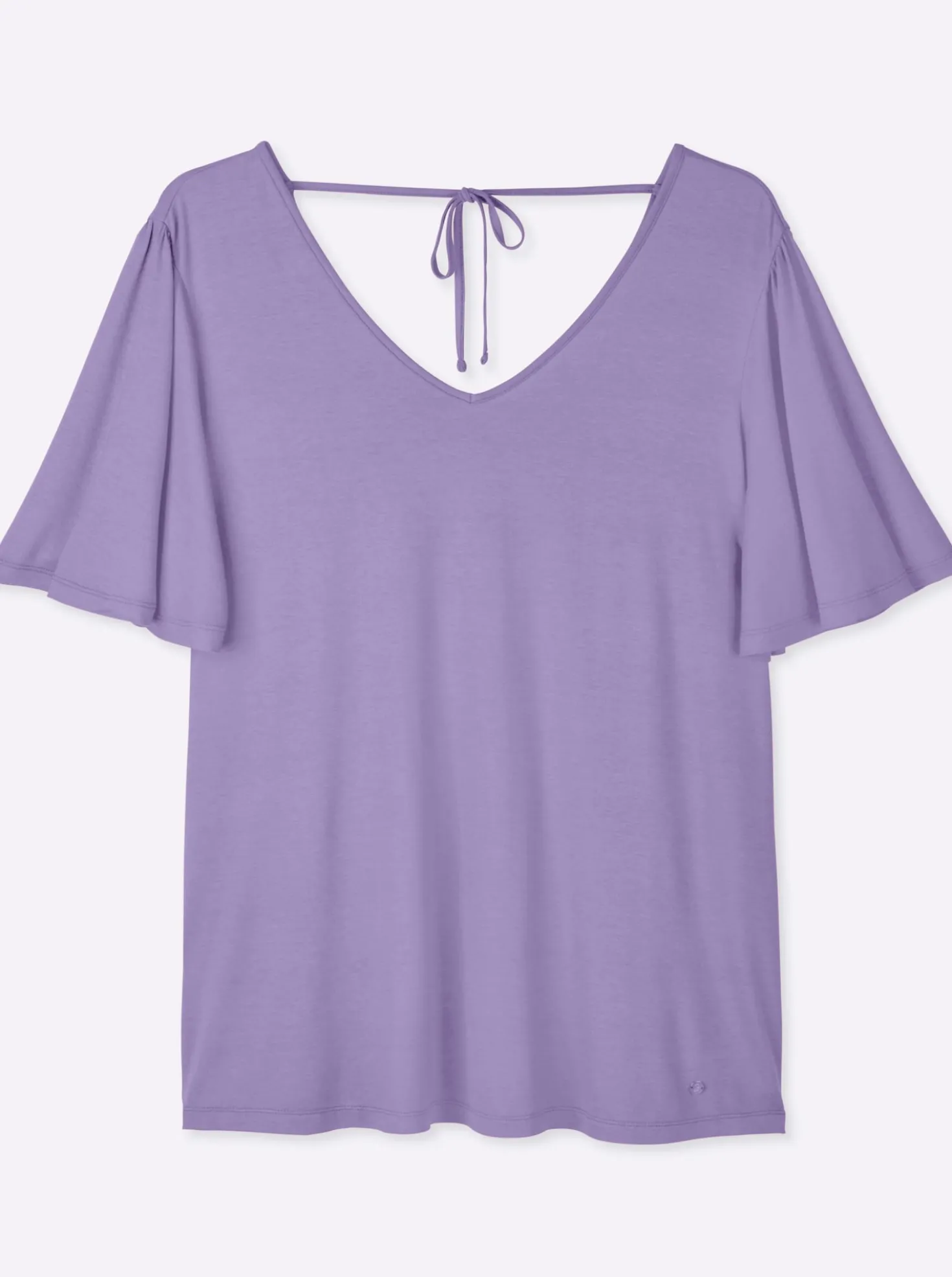 V-Shirt mit Flügelärmeln und Bindeband im Nacken