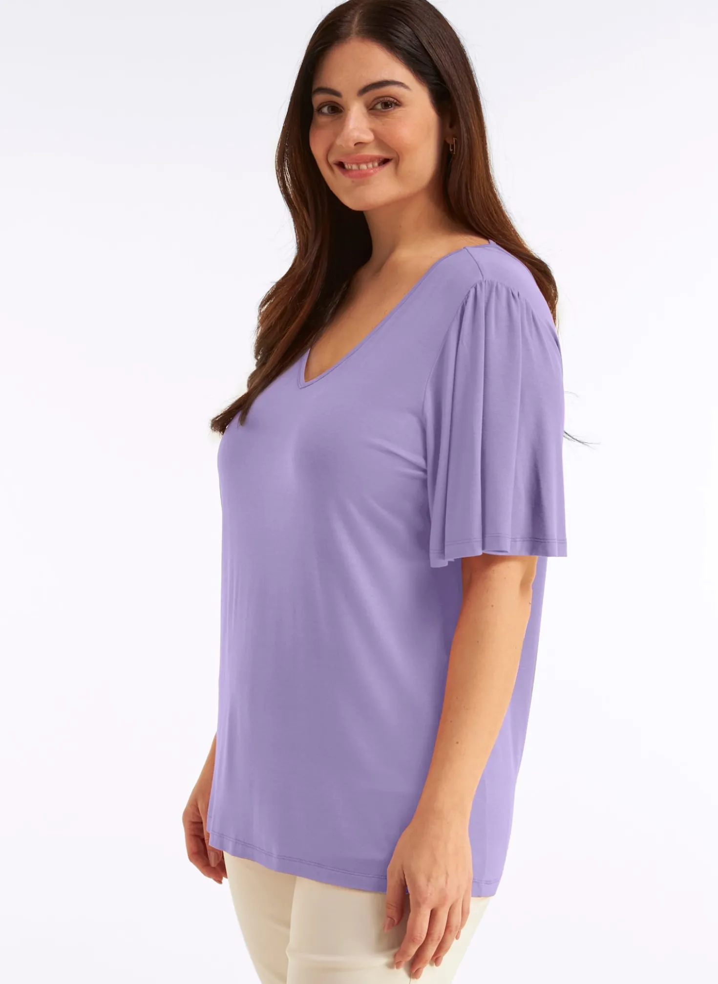 V-Shirt mit Flügelärmeln und Bindeband im Nacken