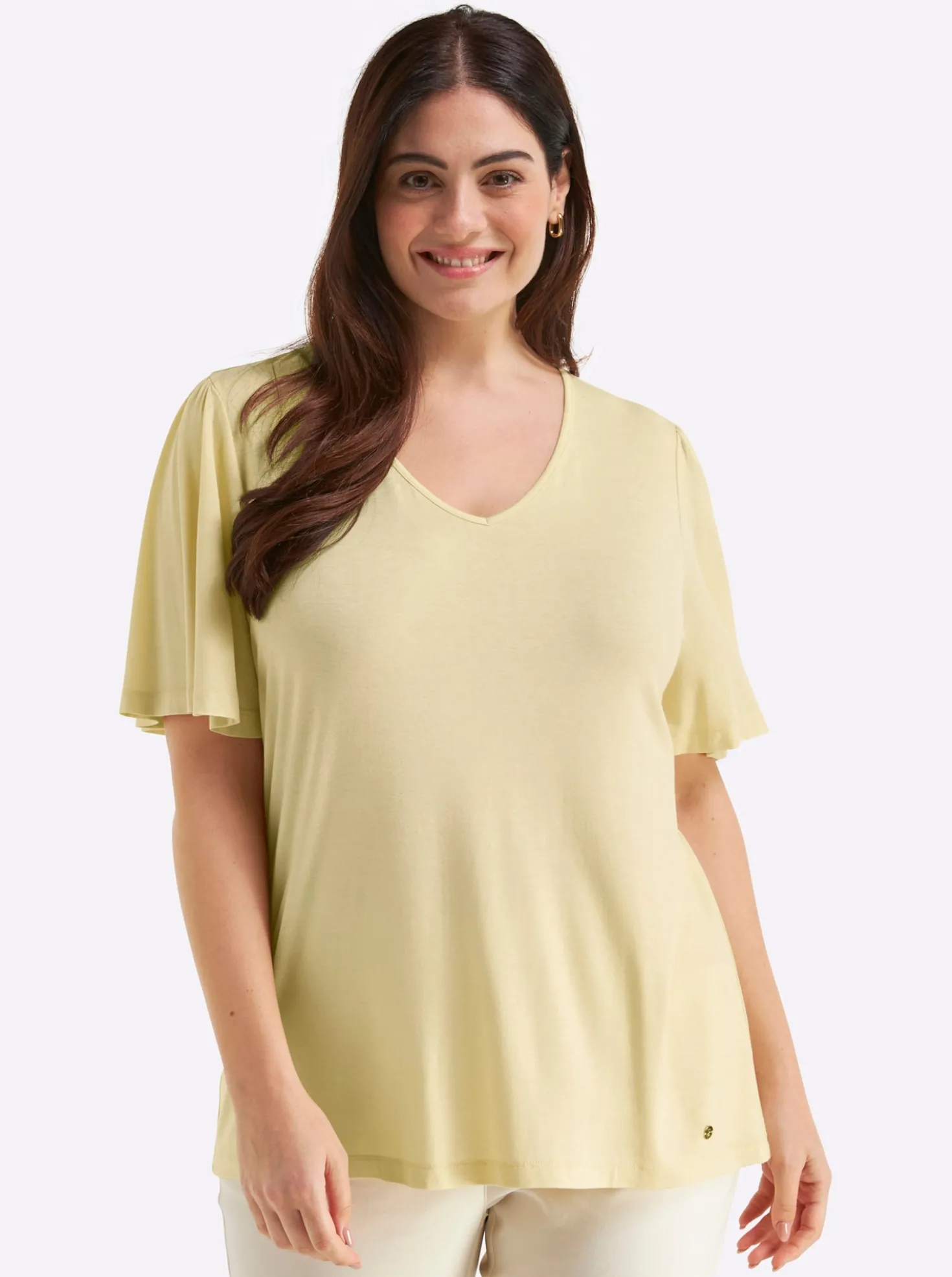 V-Shirt mit Flügelärmeln und Bindeband im Nacken