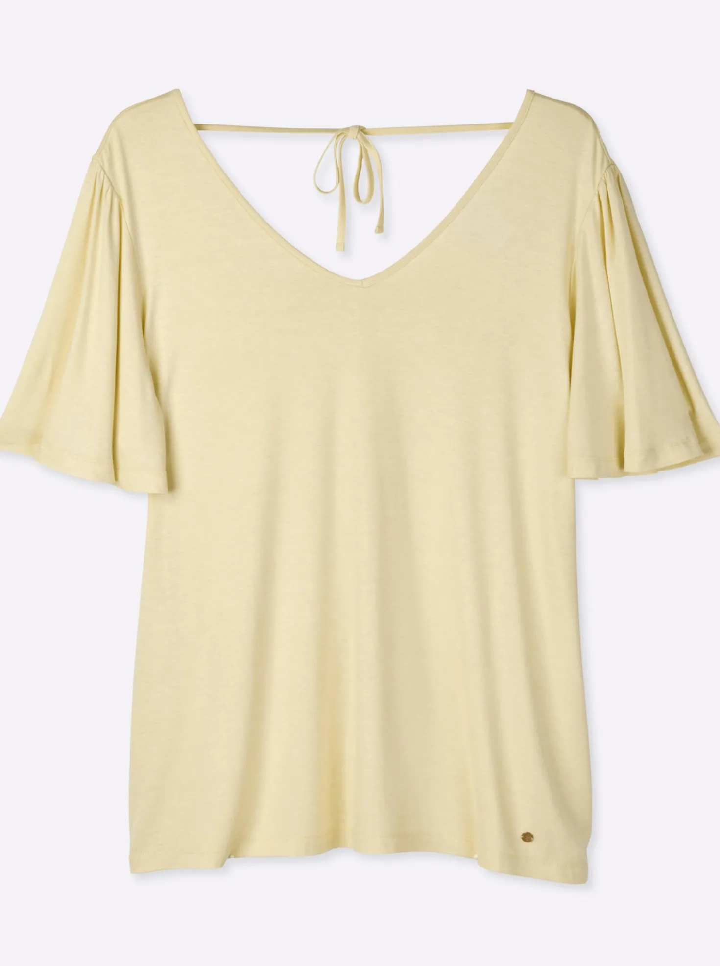 V-Shirt mit Flügelärmeln und Bindeband im Nacken