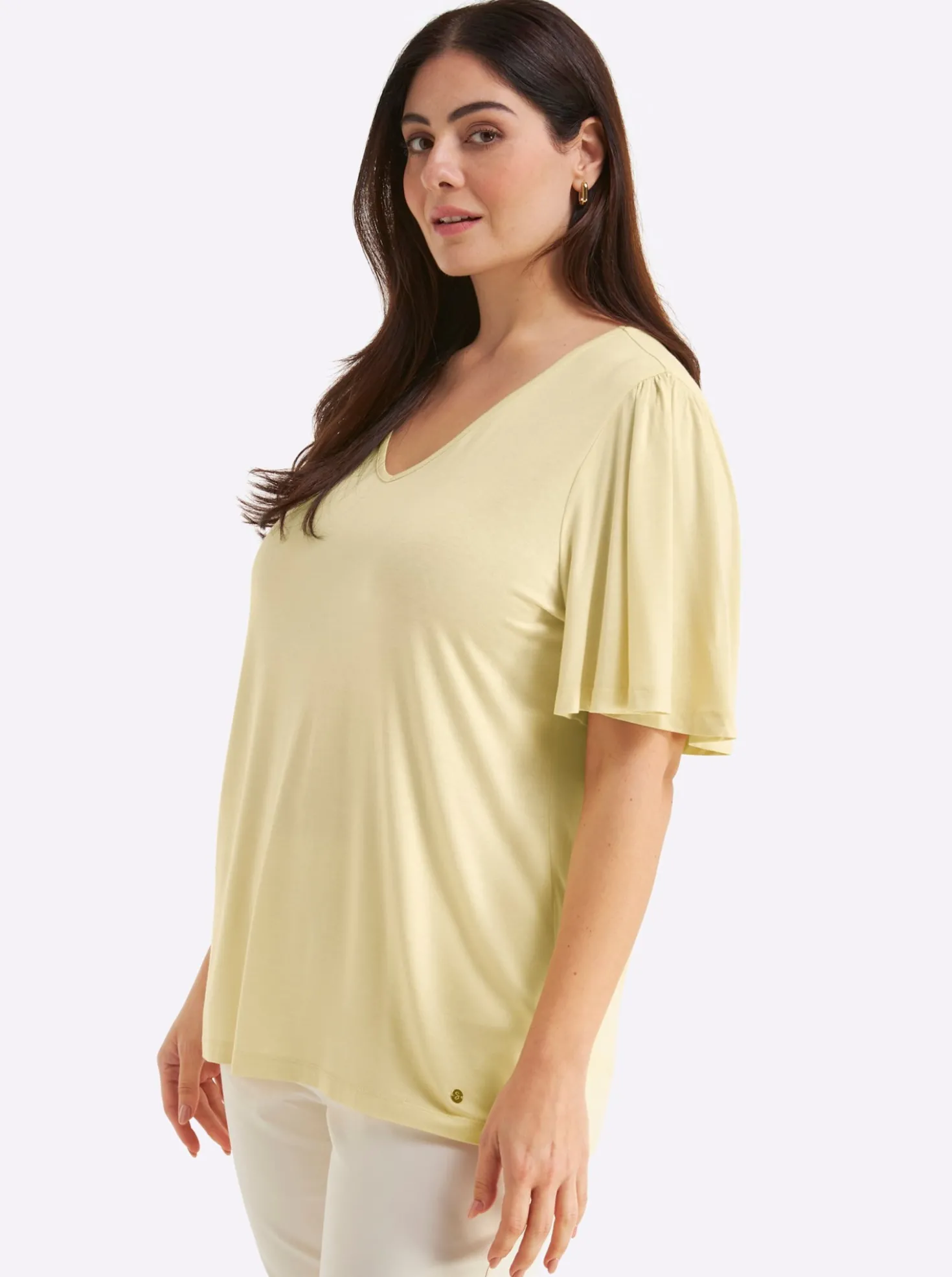V-Shirt mit Flügelärmeln und Bindeband im Nacken