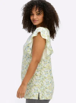 V-Shirt mit Flügelärmeln und Blumenprint