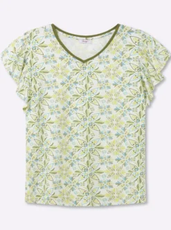 V-Shirt mit Flügelärmeln und Blumenprint