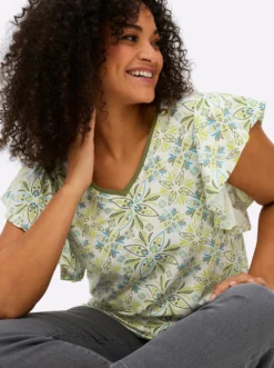 V-Shirt mit Flügelärmeln und Blumenprint
