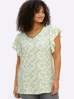 V-Shirt mit Flügelärmeln und Blumenprint