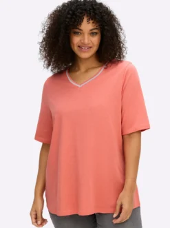 V-Shirt mit Glitzergarn-Streifen