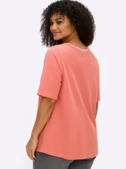 V-Shirt mit Glitzergarn-Streifen