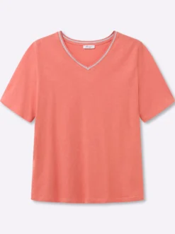 V-Shirt mit Glitzergarn-Streifen