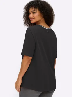 V-Shirt mit Glitzergarn-Streifen