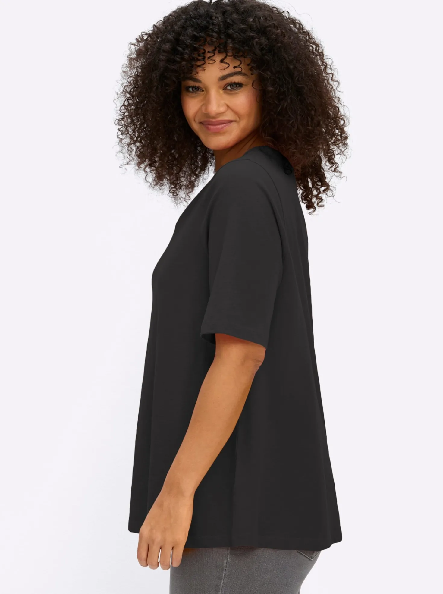 V-Shirt mit Glitzergarn-Streifen