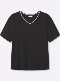 V-Shirt mit Glitzergarn-Streifen