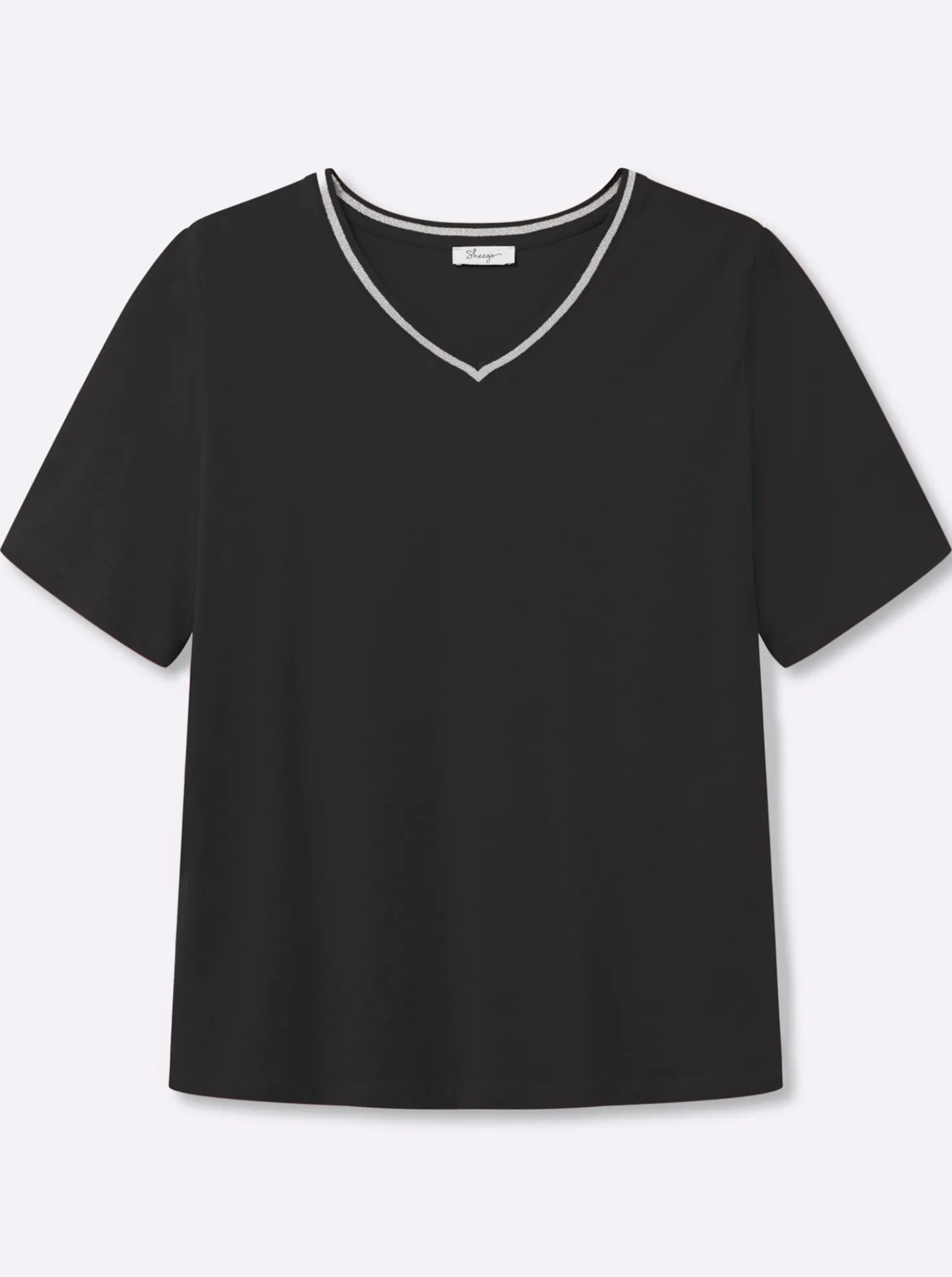 V-Shirt mit Glitzergarn-Streifen