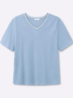 V-Shirt mit Glitzergarn-Streifen
