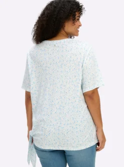 V-Shirt mit Knotendetail am Saum