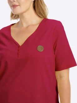 V-Shirt mit kurzer Zierknopfleiste