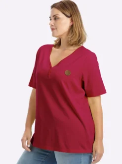 V-Shirt mit kurzer Zierknopfleiste