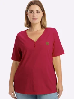 V-Shirt mit kurzer Zierknopfleiste