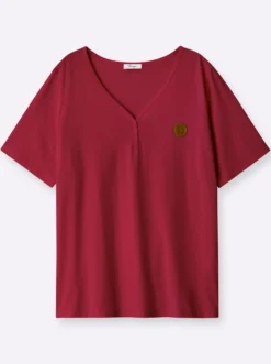 V-Shirt mit kurzer Zierknopfleiste