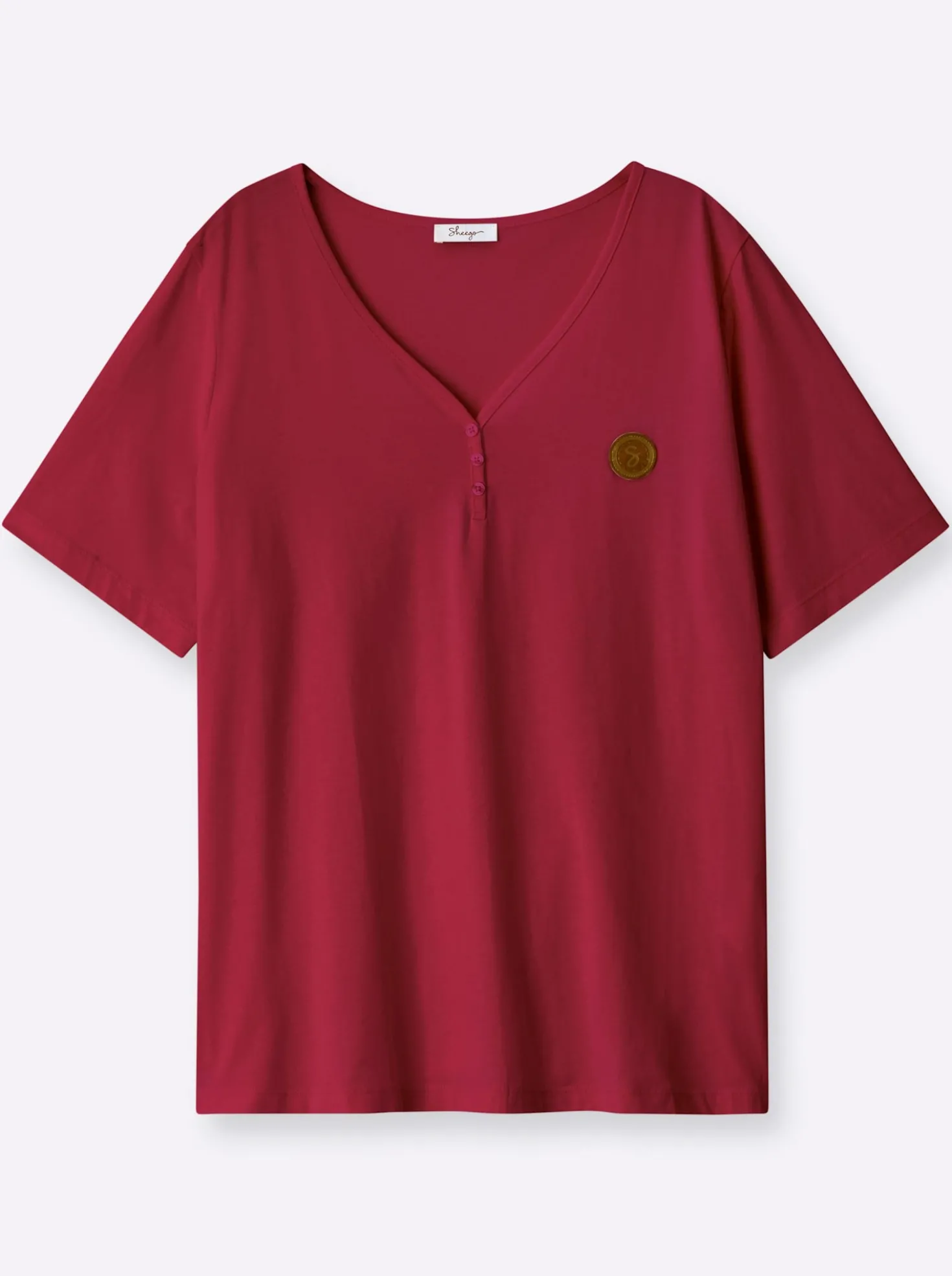 V-Shirt mit kurzer Zierknopfleiste