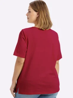 V-Shirt mit kurzer Zierknopfleiste