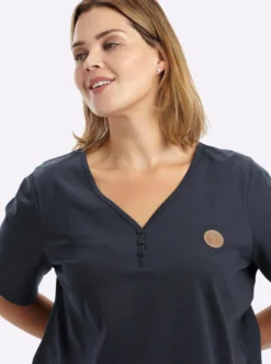 V-Shirt mit kurzer Zierknopfleiste