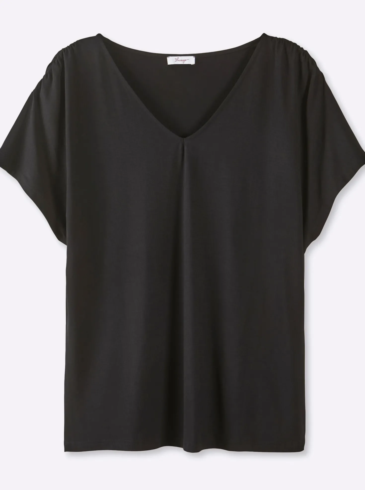 V-Shirt mit Raffungen an der Schulternaht