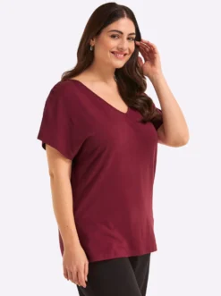 V-Shirt mit Raffungen an der Schulternaht