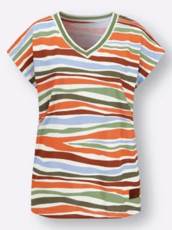 V-Shirt mit Ripp-Blende