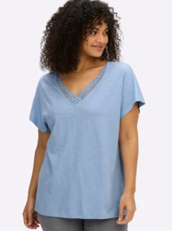 V-Shirt mit Spitze am Ausschnitt