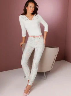 V-Shirt mit Spitze, Modal-Mix