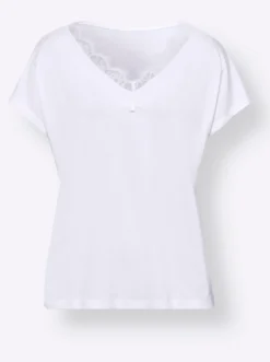 V-Shirt mit Spitzenbesatz