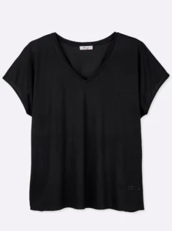 V-Shirt mit Strass-Detail