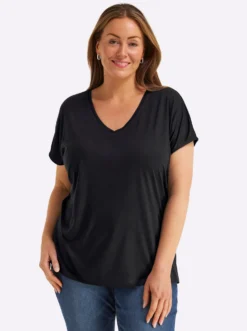 V-Shirt mit Strass-Detail
