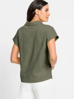 V-Shirt mit transparentem Spitzenband an der Schulter
