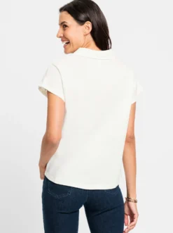 V-Shirt mit transparentem Spitzenband an der Schulter