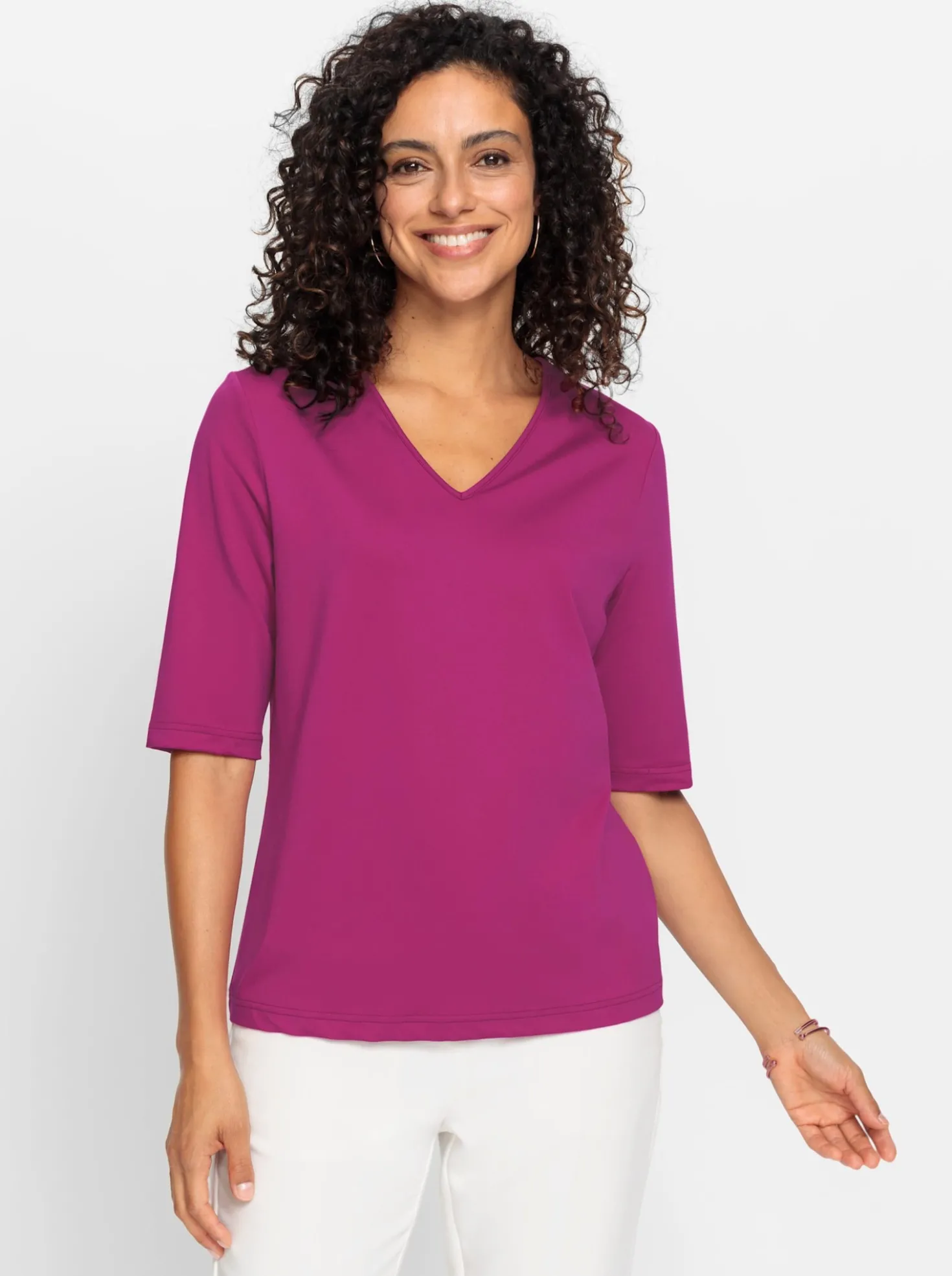 V-Shirt mit V-Ausschnitt, pflegeleicht