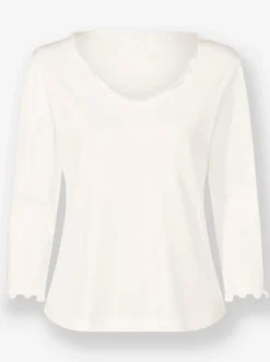 V-Shirt mit Wellensaum an Ausschnitt und Ärmel