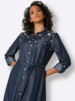 Webkleid mit Blüten-Stickerei