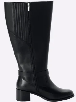 Weitschaftstiefel aus Leder, mit Zierschnalle