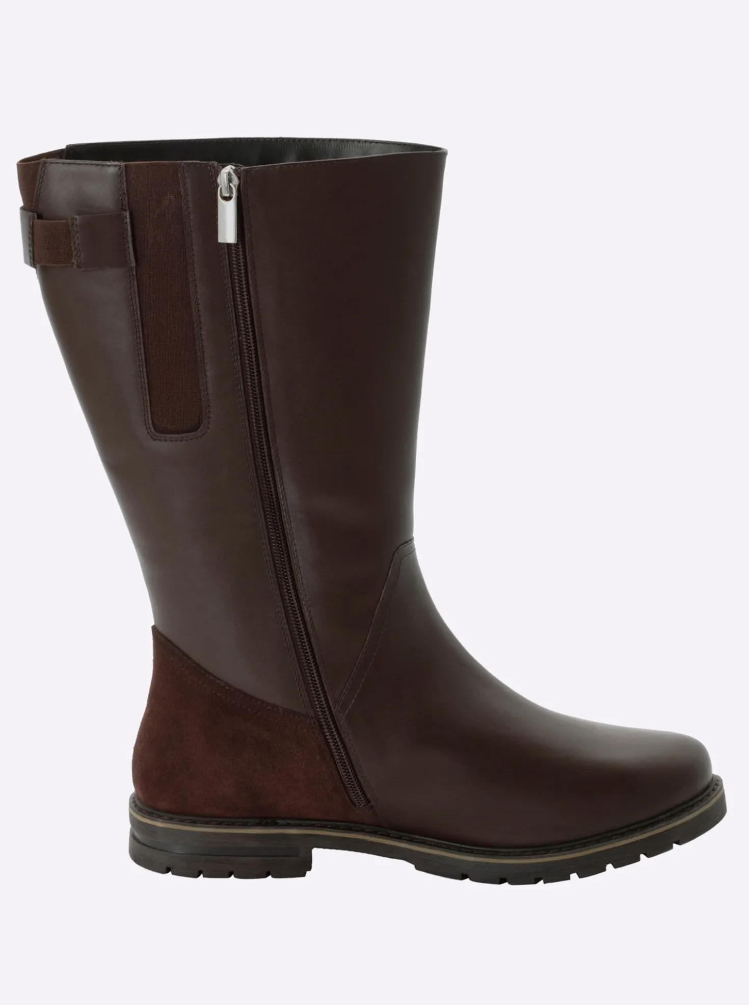 Weitschaftstiefel aus Rinds- und Veloursleder
