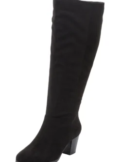 Weitschaftstiefel aus Velours-Lederimitat
